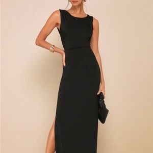 Lulus Significant Allure Black Slinky Knit Ruched Maxi Dress